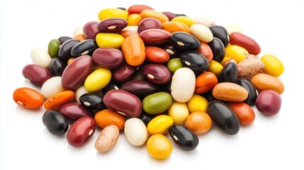 Wall Mural - Bunch of dried colorful  beans on white background