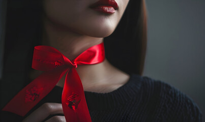 Sticker - red ribbon hiv world aids day awareness ribbon and the text on red background healthcare and medicine