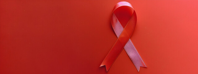 Sticker - red ribbon hiv world aids day awareness ribbon and the text on red background healthcare and medicine