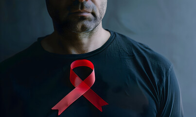 Poster - red ribbon hiv world aids day awareness ribbon and the text on red background healthcare and medicine