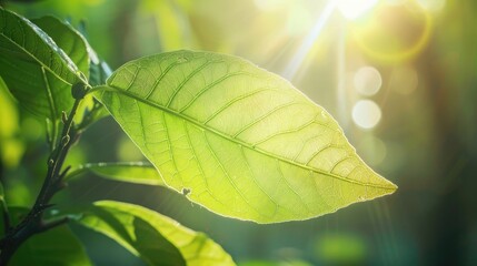 Fresh green leaf basked in sunlight