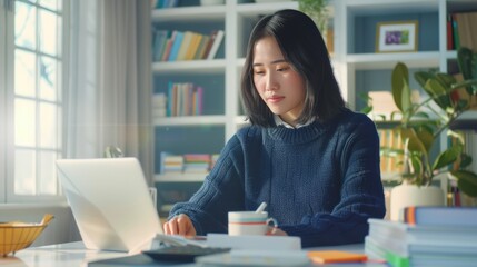 Canvas Print - The woman working in office