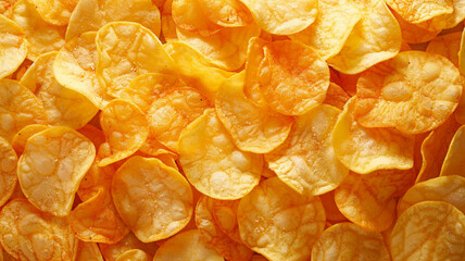 Golden crispy chips as background