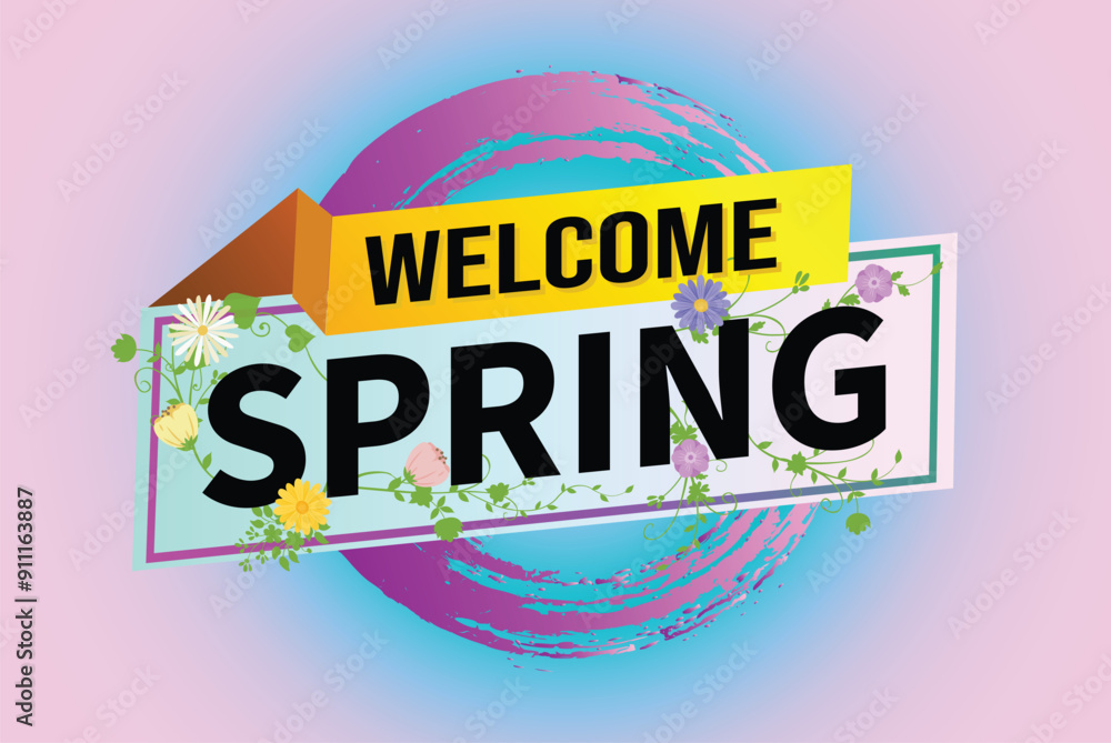 welcome spring word text concept icon logo sign symbol vector note 3d ...