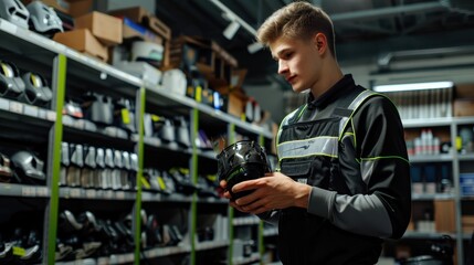 The worker in equipment shop