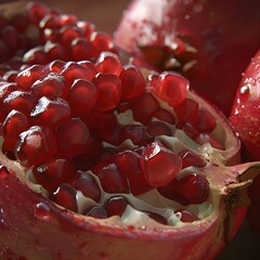 Wall Mural - Macro shot of vibrant red pomegranate seeds.