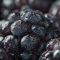 Wall Mural - Close-up of blackberries with water droplets on their surface.