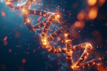 Wall Mural - a blue and white led light depicts a double helix of dna against a dark background, emphasizing its 
