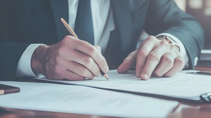 close-up hands of a successful businessman signing documents 