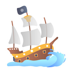 Sticker - A pirate ship icon in flat style 