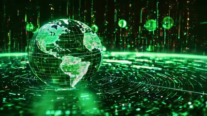 The planet earth rotates in cyber space