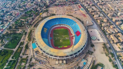 Wall Mural - an aerial view of a soccer stadium in a city