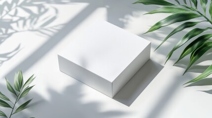 Wall Mural - high angle studio shot of a 3d box mockup with soft natural light and a white background creating a 