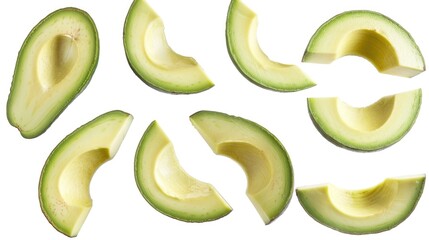 Avocado Slices on White Background