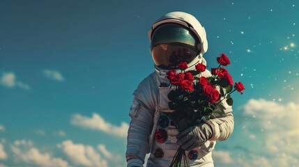 astronaut and red roses . Generative AI