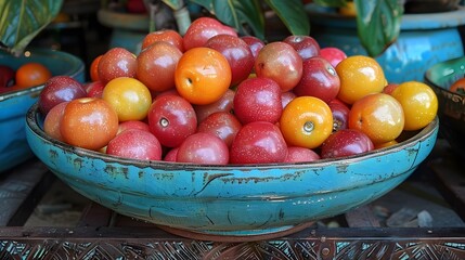 Canvas Print - A bowl of fruit with a blue bowl