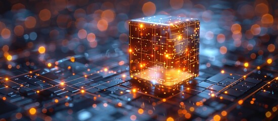 Wall Mural - glowing cube on a futuristic circuit board