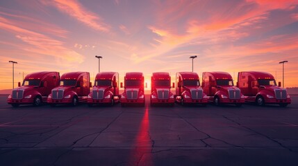 The fleet of red trucks