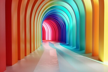 a vibrant archway with a captivating gradient invites viewers into an enchanting tunnel experience t