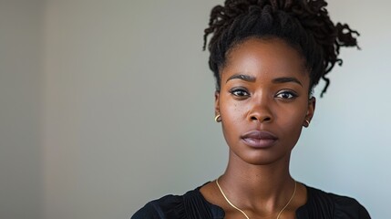 Wall Mural - Black woman with a pensive or displeased expression featuring a furrowed brow and a slight frown