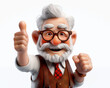 © Art of Ngu - Happy smiling cartoon character old senior elder mature man grandfather person showing thumb up gesture in 3d style design on light background. Successful human people with ok like cool finger concept