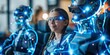 © NovaVision - Young Girl Interacting with Futuristic Robots. Generative ai