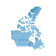 Wall Mural - Canada political map of administrative divisions - provinces and territories. Shaded vector map with 3D-like blue gradient and name labels