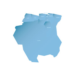 Sticker - Suriname political map of administrative divisions - districts. Shaded vector map with 3D-like blue gradient and name labels