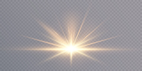Poster - Abstract golden light effect with glare and particle explosion effect on transparent background. Vector 10 EPS