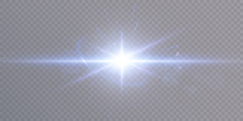 Poster - Bright PNG light effect. Abstract blue flash of light and laser beams with shimmer and glitter. Isolated on transparent background.