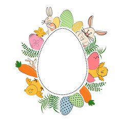 Canvas Print - Blank Oval Frame Surrounded by Colorful Easter Festival Elements in Doodle Style, Can Be Used as Greeting Card.