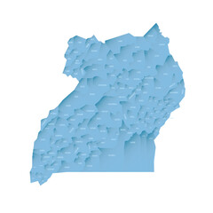 Sticker - Uganda political map of administrative divisions - districts. Shaded vector map with 3D-like blue gradient and name labels