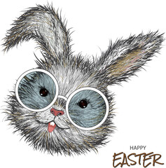 Sticker - Happy Easter Greeting Card with Cute Cartoon Bunny Face Wear Goggles Illustration.