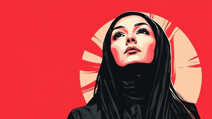 Sticker - Stylized Portrait of a Woman with a Red Background