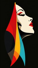 Sticker - Stylized Profile of a Woman with Colorful Hair