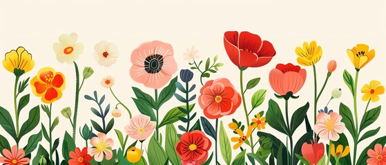 Wall Mural - Flowers, blooming garden variety, flat design illustration