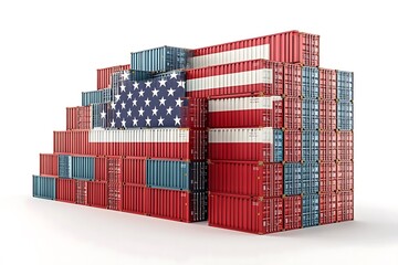 Wall Mural - 3D Illustration of Cargo Container with USA Flag isolated on white background. Delivery, transportation,