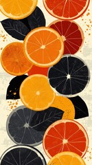 Poster - Colorful Citrus Slices with Leaves on Textured Background