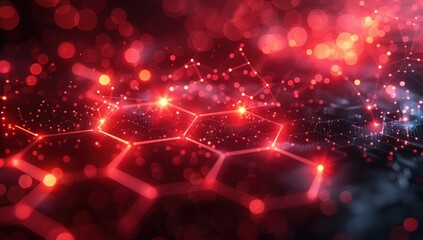 Wall Mural - Abstract Futuristic Digital Circuitry with Red Bokeh Lights