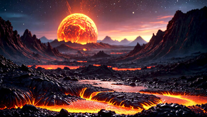 Wall Mural - volcano and a burning star