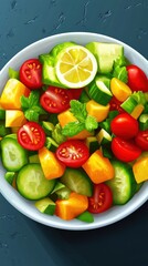 Poster - Vibrant Salad Bowl with Fresh Fruits and Vegetables