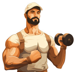 Sticker - PNG Muscle man holding dumbell sports adult gym.