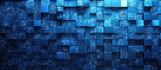 Wall Mural - abstract blue mosaic background with a technology theme digital squares in blue tones bright pixelat