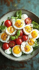 Wall Mural - Fresh Salad with Cherry Tomatoes and Soft-Boiled Eggs