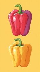 Sticker - Vibrant Bell Peppers on Yellow Background