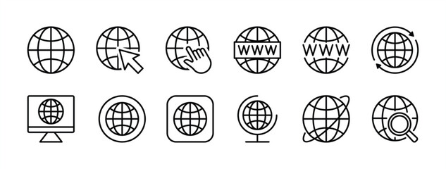 website or web page line icon vector set. containing online, network, internet, cyberspace, browser,