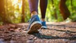 © Maryna - Person Walking on a Rocky Trail Surrounded by Lush Greenery in the Early Morning Light