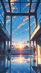 Wall Mural - 3d sun in foyer sky background anime illustration cartoon design 168