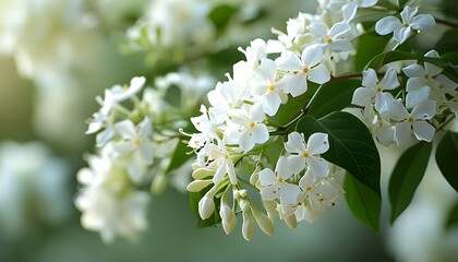 The white flowers and green leaves of Jiuxiang flowers provide a fresh and natural scene.