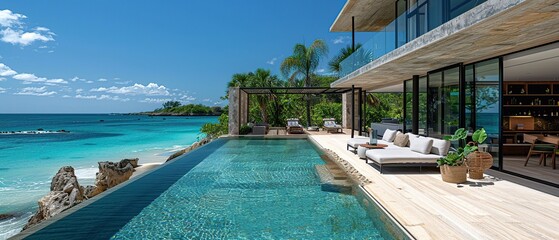 Wall Mural - A large pool with a beach in the background